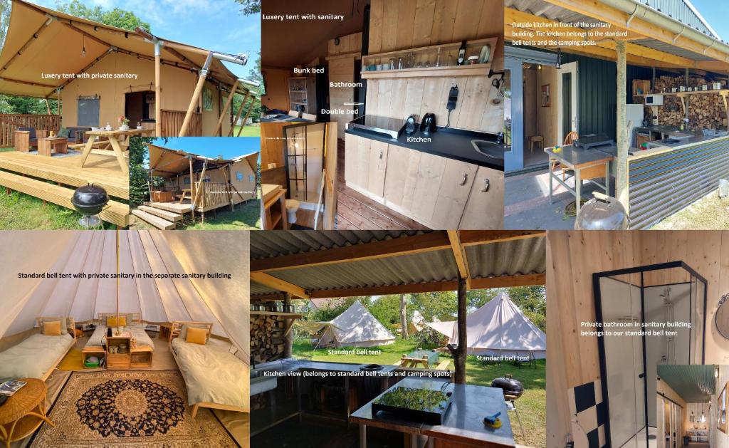 a collage of pictures of a tent at Glamping Essenhof in Aagtekerke