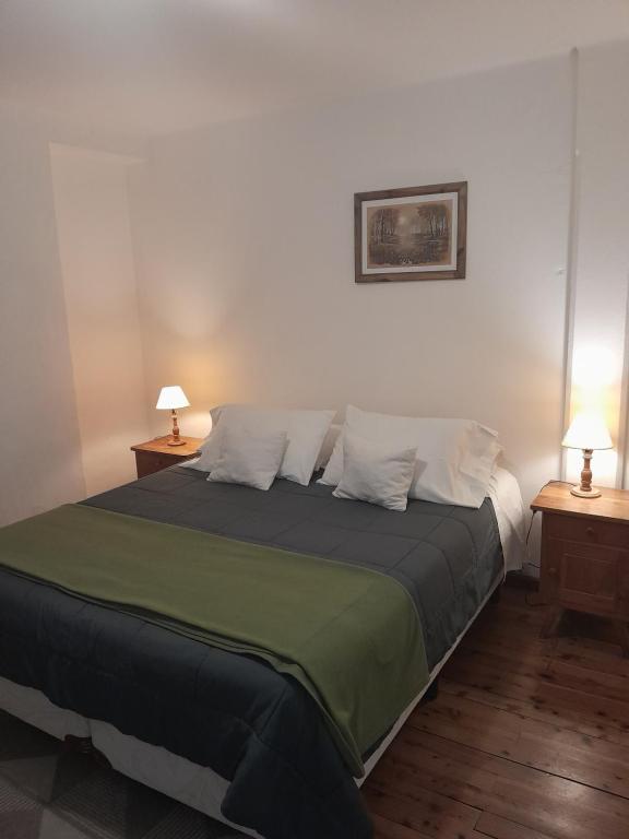 1 dormitorio con 1 cama grande y 2 mesitas de noche en Astoria Patagonia habitaciones privadas en San Carlos de Bariloche