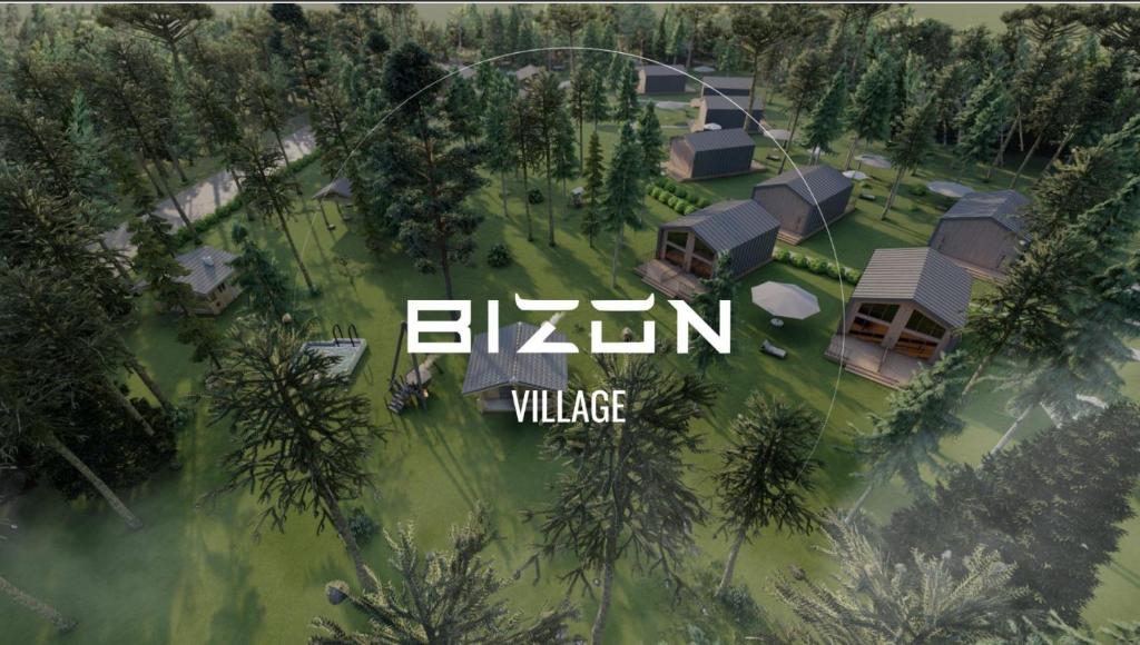 Et luftfoto af Bizon Village