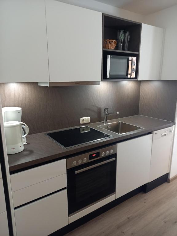 Kuchyň nebo kuchyňský kout v ubytování Appartements Lederer