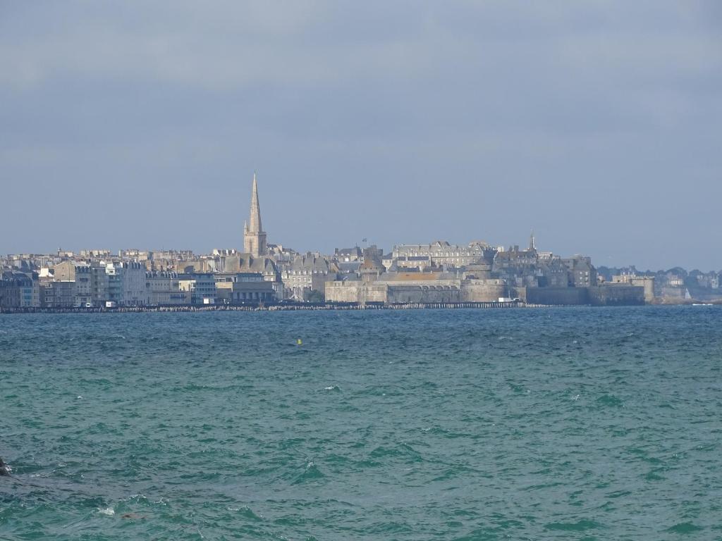 Une grande masse d'eau avec une ville en arrière-plan dans l'établissement Appartement Philomène, à Saint-Malo