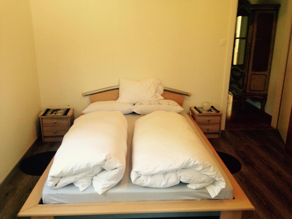 メラーノにあるResidence Hubertusの枕2つが備わるドミトリールームのベッド1台分です。