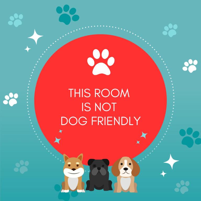 a vector illustration of a dog friendly label with dogs and their footprints at Oceanside Lifestyle Hotel in Newquay