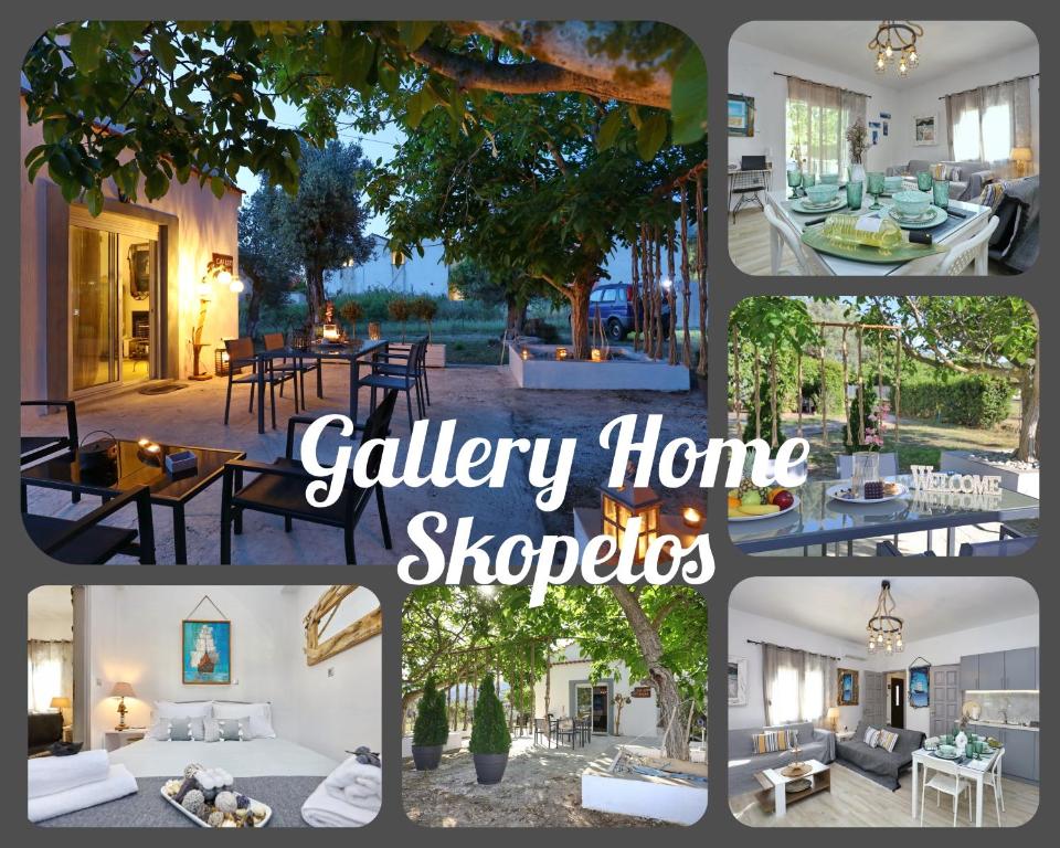 un collage de fotos de una sala de estar y una casa en Gallery Home, en Skopelos Town