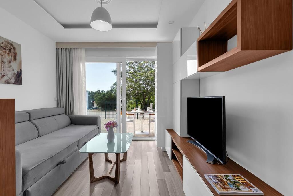 uma sala de estar com um sofá e uma televisão em Brotis - StudioApartment em Promajna