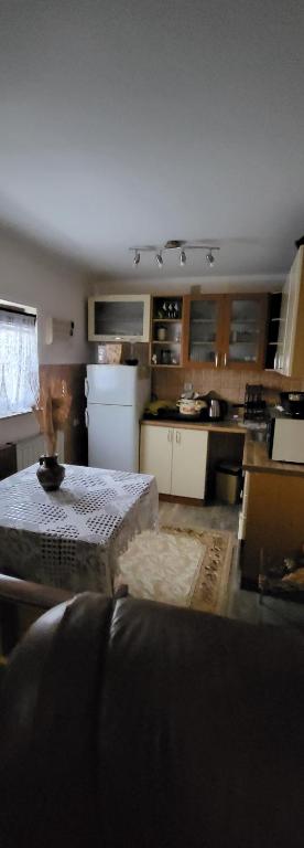 a kitchen with a table in the middle of a room at Arpatman Marko in Mionica