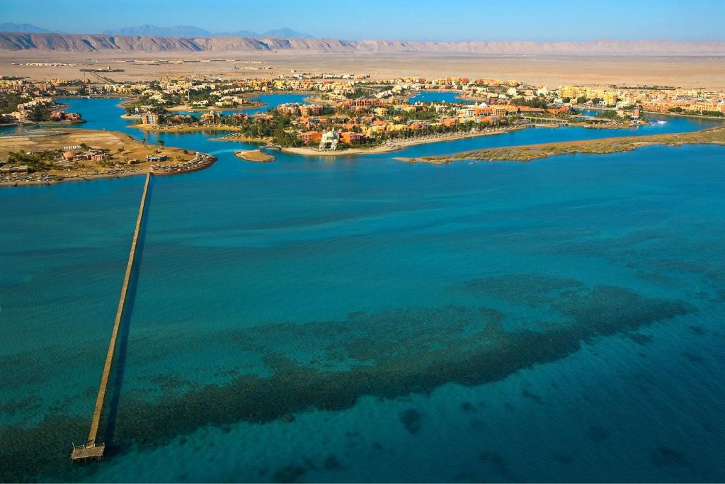 an aerial view of a group of islands in the water at Sheraton Miramar Resort El Gouna in Hurghada