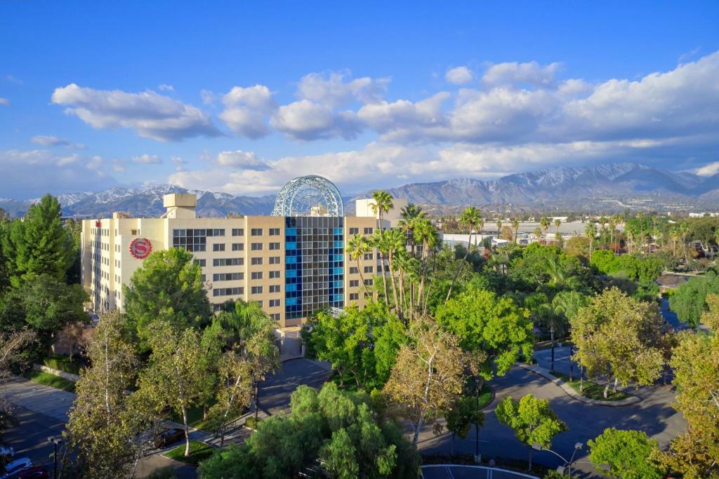 an aerial view of the mgm resort with mountains in the background at Sheraton Fairplex Suites & Conference Center in Pomona
