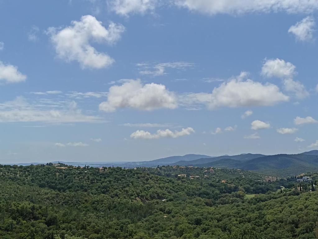uma vista para um vale com montanhas e florestas em Villa 3 chambres vue mer Valcros em La Londe-les-Maures
