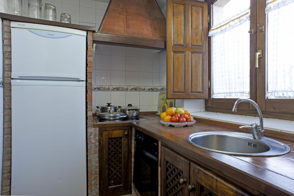 cocina con fregadero y nevera en Casa Rural Martínez, en Peñacoba