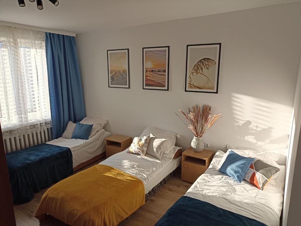 Zimmer mit 2 Betten und einem Fenster in der Unterkunft Kwatera u Kasi in Świnoujście