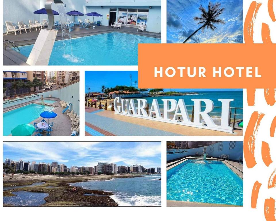 un collage de fotos de un hotel y una piscina en Hotur Hotel, en Guarapari