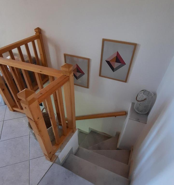 an overhead view of a staircase in a house at Cyclops apartment in Serifos Chora