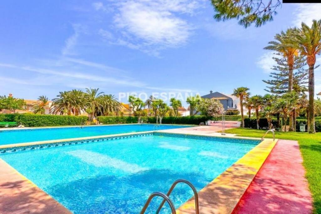 a swimming pool in a villa with palm trees at Chalet PuigVal 50m de la playa in Valencia