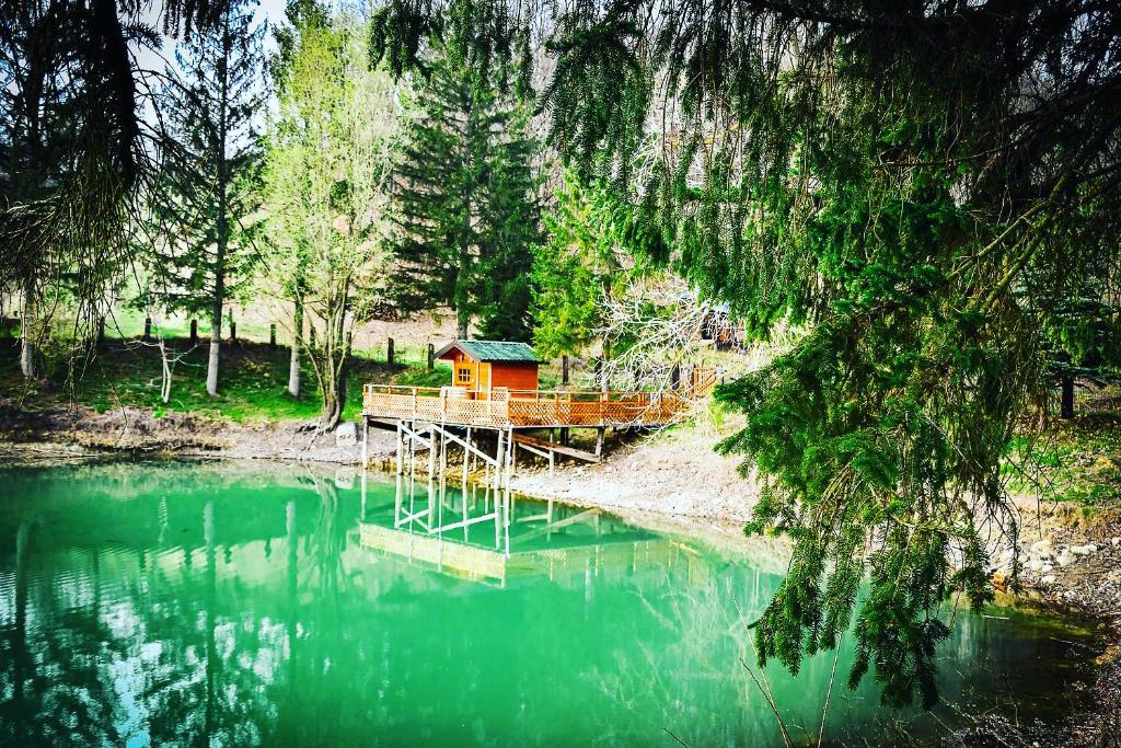 una pequeña cabaña en medio de un lago en Valditerra Vini - B&B La Rombetta, en  Tassarolo