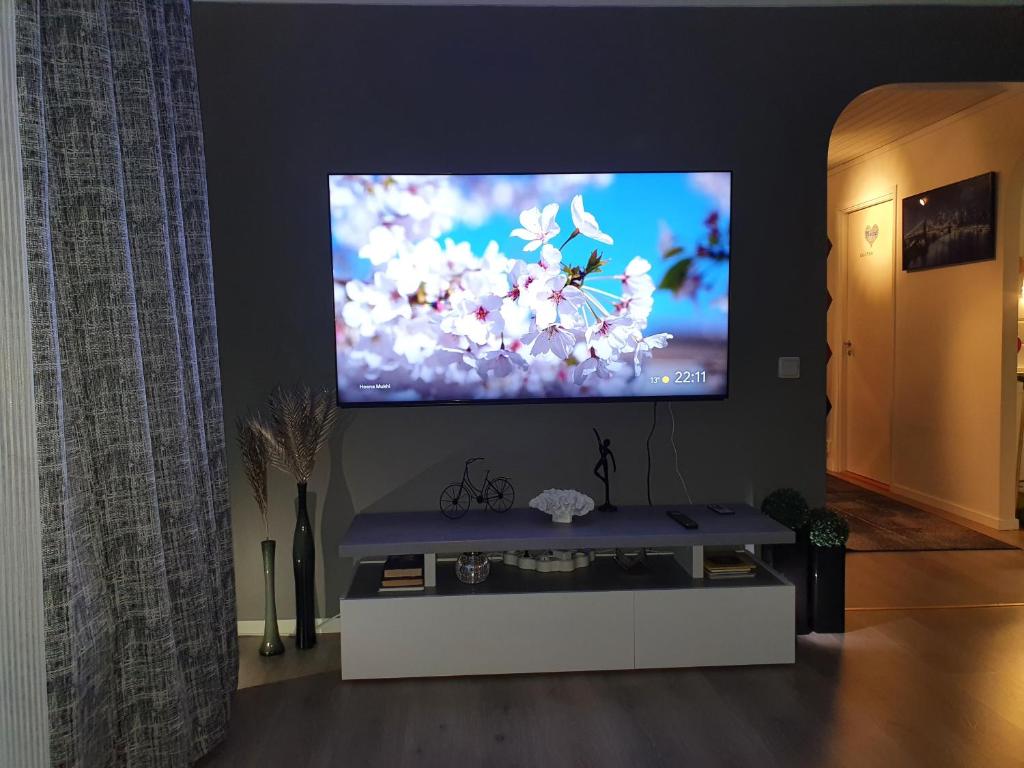 TV a/nebo společenská místnost v ubytování Villa for 10 persons with massage chair, sauna, billiard table and free electric vehicle station for electric cars