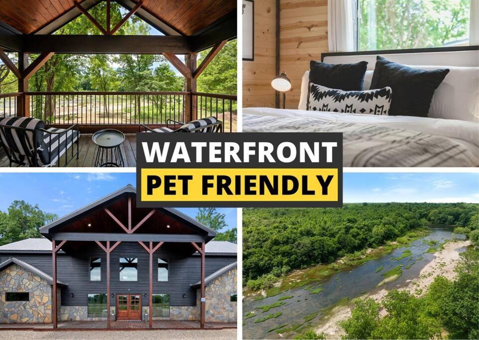 a collage of pictures of a bedroom and aesteadernessernessernessernesserness at Modern Riverfront, Starlink, Hot Tub, Broken Bow in Wright City