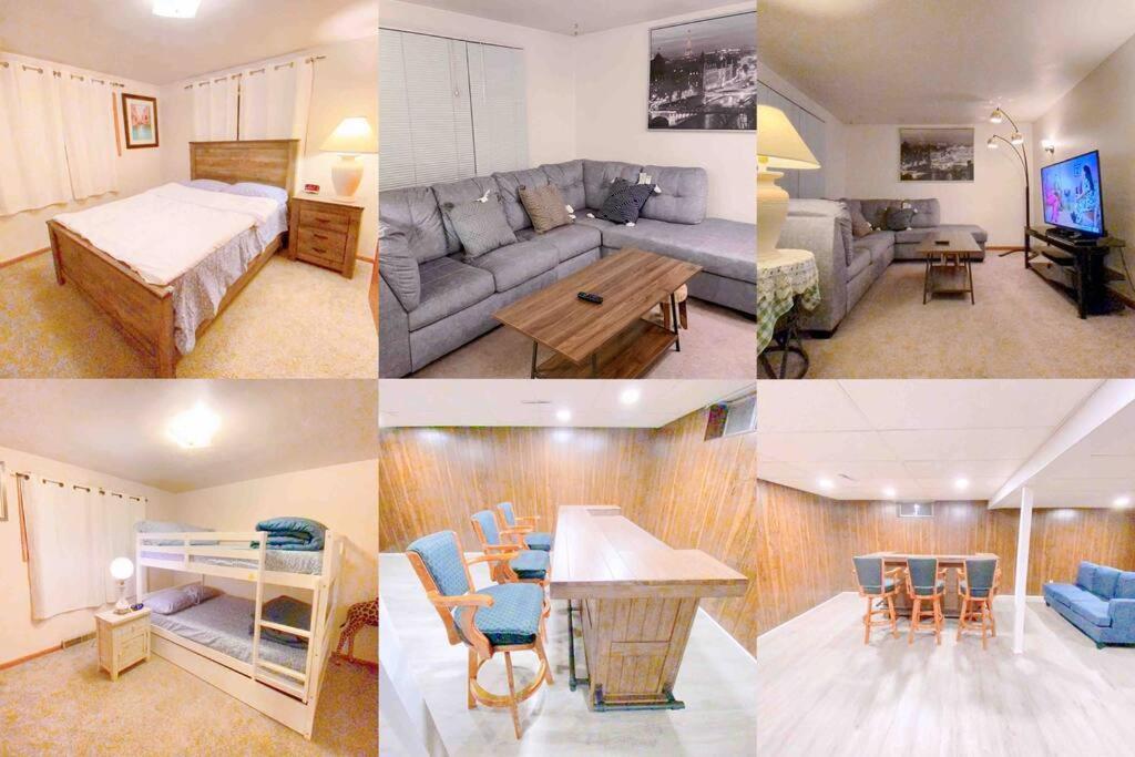 un collage di foto di un soggiorno e di una camera da letto di Express Gateway in Stevens Point a Stevens Point