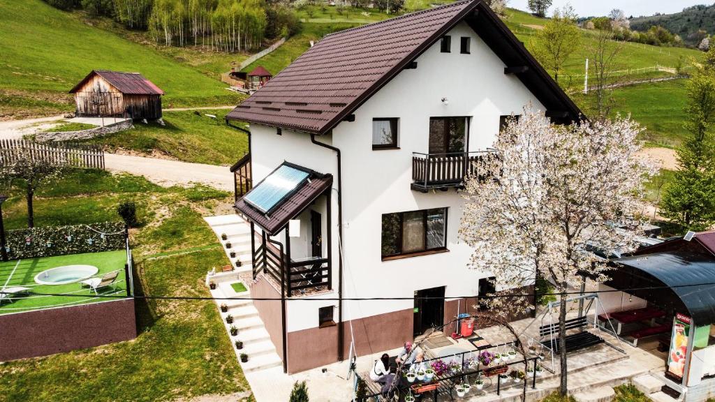 una vista aérea de una casa con patio en Pensiunea K9, en Răchiţele