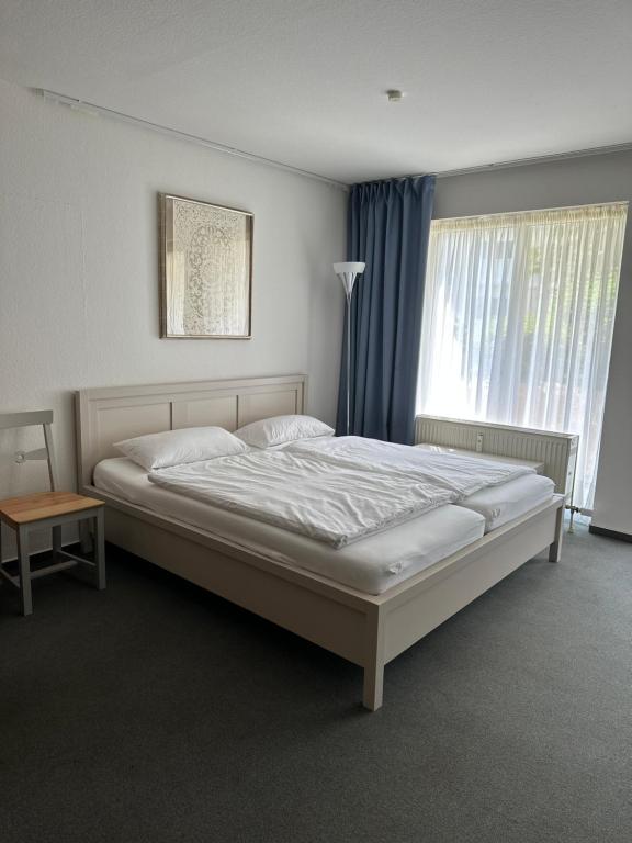 a bedroom with a large bed and a window at FeWo Hamel in Kehl am Rhein