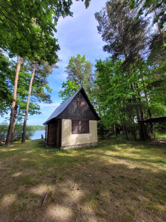 una pequeña cabaña en un campo con árboles en Chata u Maxů, 