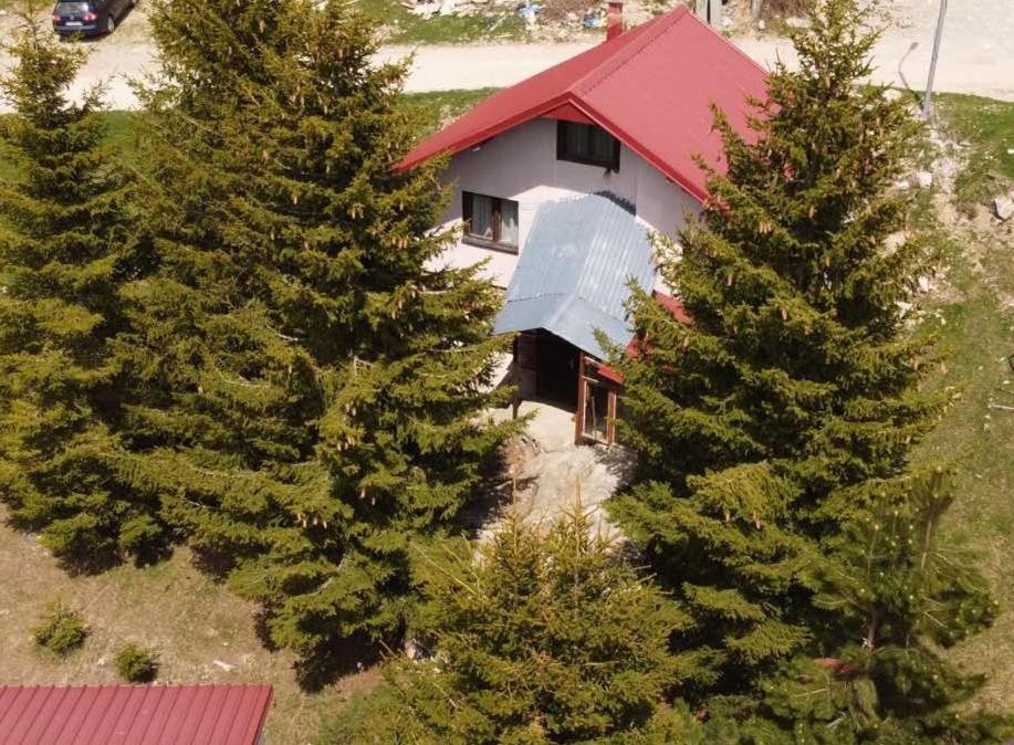 an aerial view of a house between two trees at Villa Krompir in Tetovo
