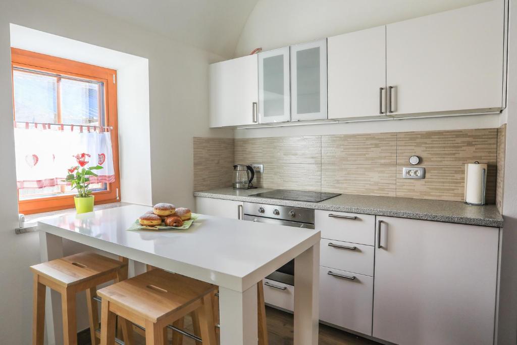 Kuchyň nebo kuchyňský kout v ubytování Apartmaji Tina