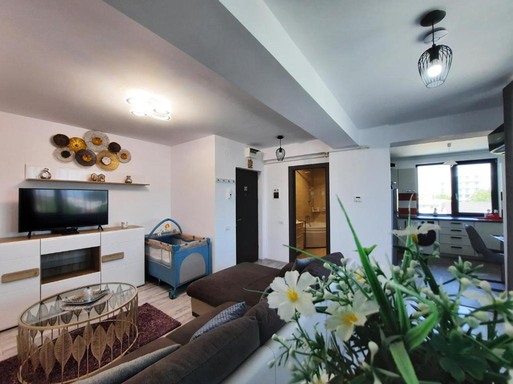 Un televizor și/sau centru de divertisment la Mamaia Apartament Familia si Copilul