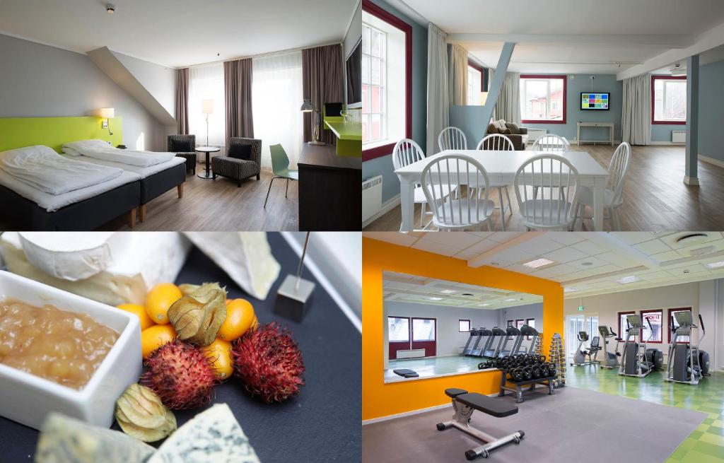 un collage di tre foto di una camera d'albergo di Thon Hotel Hallingdal ad Ål