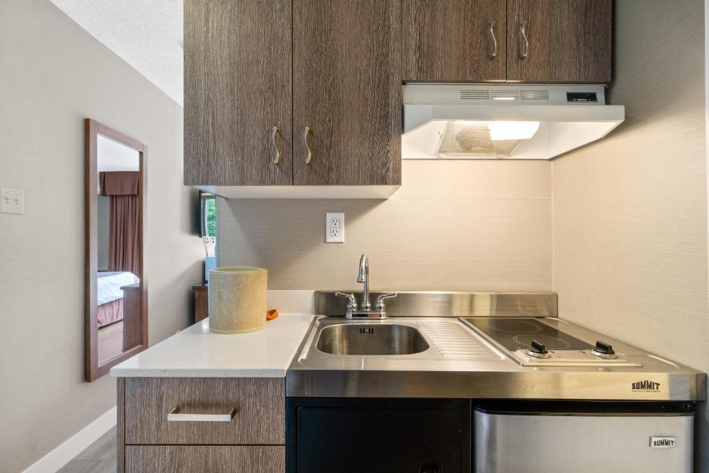 Kuchyň nebo kuchyňský kout v ubytování Hotel Bromont