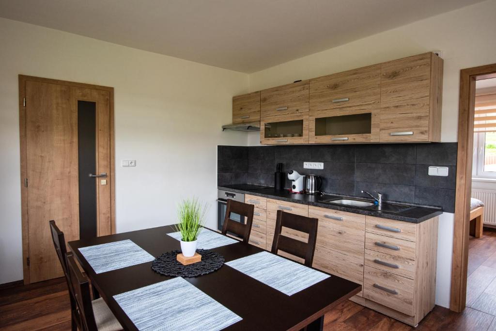 kuchnia ze stołem, krzesłami i zlewem w obiekcie Simple Suite w mieście Horní Radechová