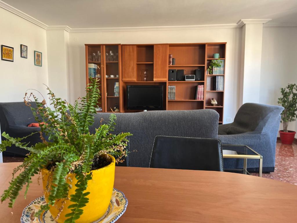 a living room with a couch and a table with a plant at Borriana Bonica in Burriana