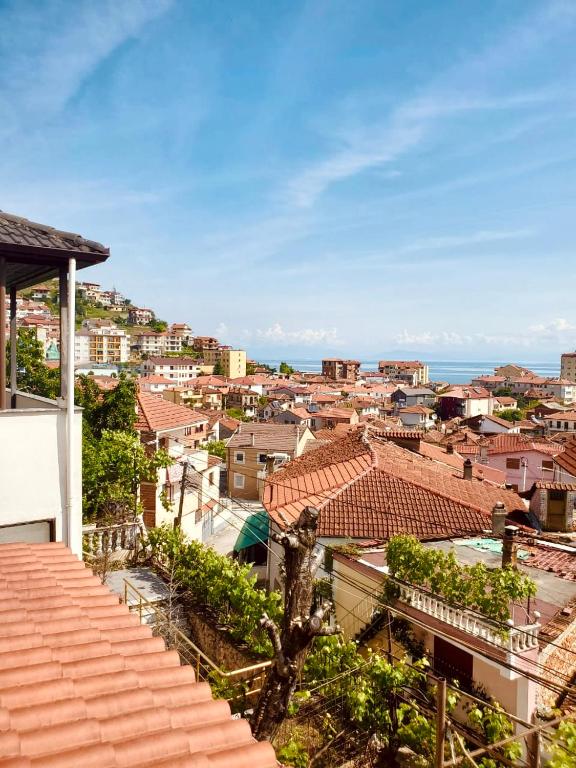 a view of a city from the roof of a house at Lake Ohrid Guesthouse "Villa Valentina" in Pogradec