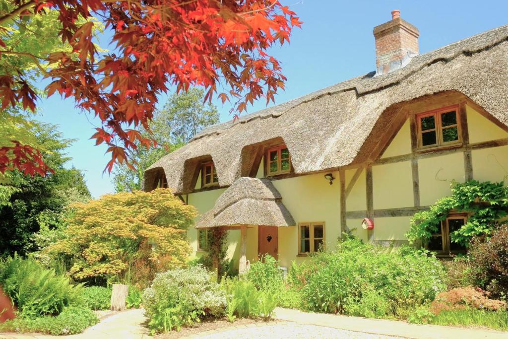 an old house with a thatched roof at The Cottage, Beautiful New Forest 5 Bedroom Thatched Cottage in Breamore