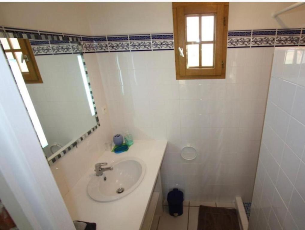 a bathroom with a sink and a mirror at Mas Cairou in Sorède