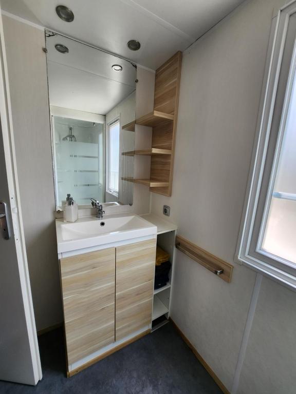 a bathroom with a sink and a mirror at Le clos de lignac in Cieux