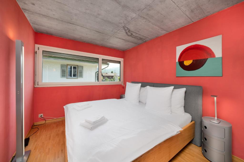 Postel nebo postele na pokoji v ubytování Urban Cube mit Sauna