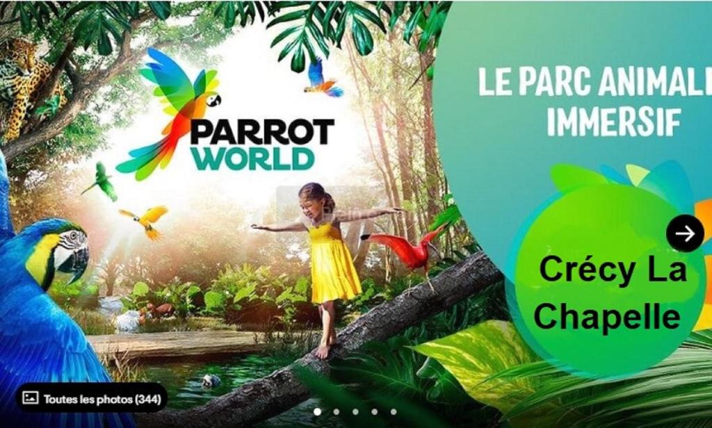 a little girl standing on a tree branch with a bird at Les Nympheas, appart, grand jardin au calme, parking gratuit,15 min Disneyland, in Crécy-la-Chapelle