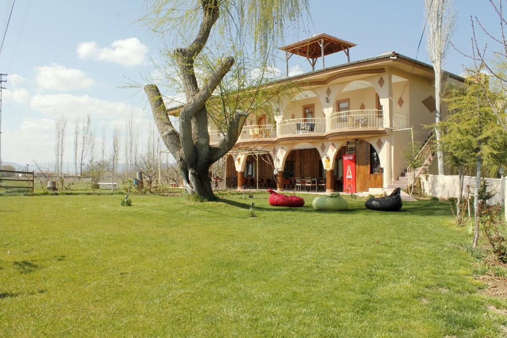 a large house with a tree in the yard at Sultan Pansion Bird Paradise in Ovaciftlik