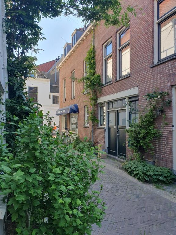 una calle vacía frente a un edificio de ladrillo en Damietta en Haarlem