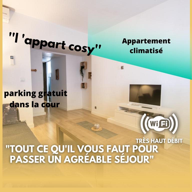 Cette chambre dispose d'une télévision et d'un salon. dans l'établissement appart cosy,calme à 2 pas du centre de montbrison, à Montbrison