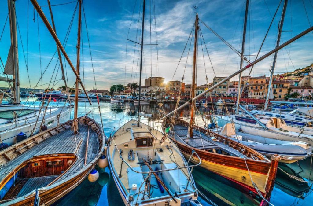 un grupo de barcos atracados en un puerto en Affittimoderni La Maddalena - MADA25 en La Maddalena