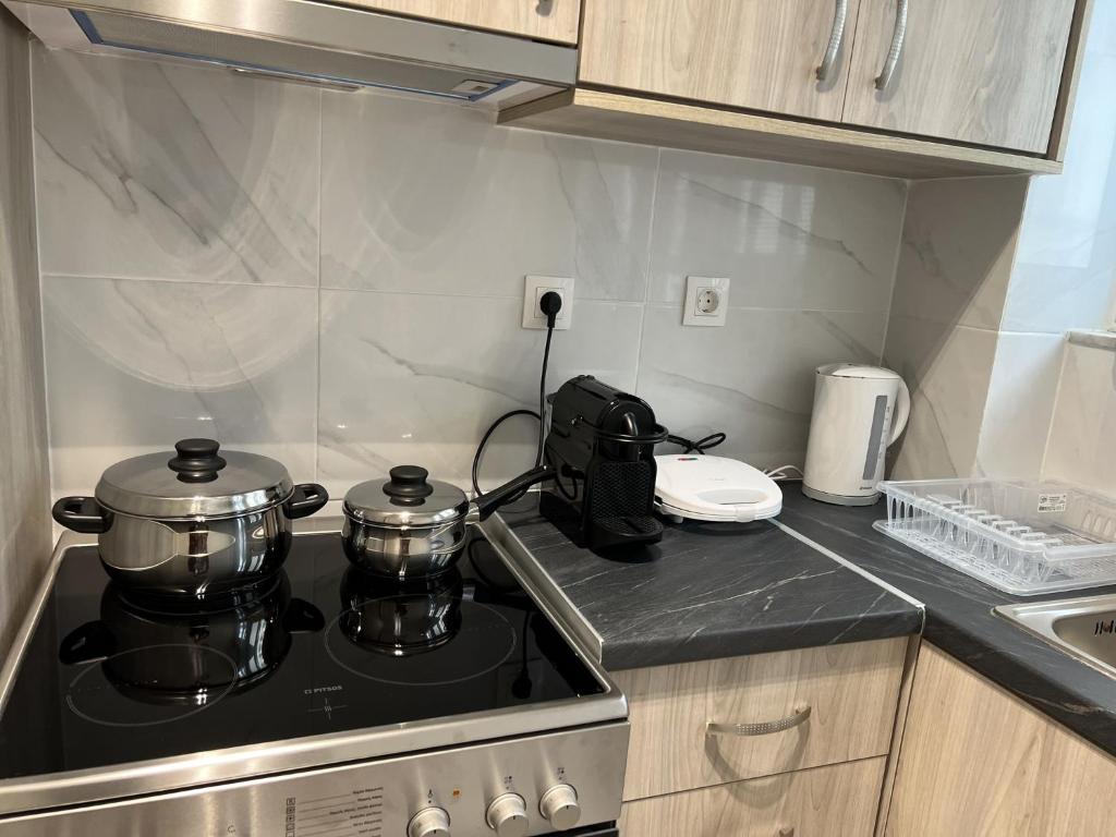 Kuchyň nebo kuchyňský kout v ubytování Adelais Cozy, Renovated Apt near Piraeus Metro