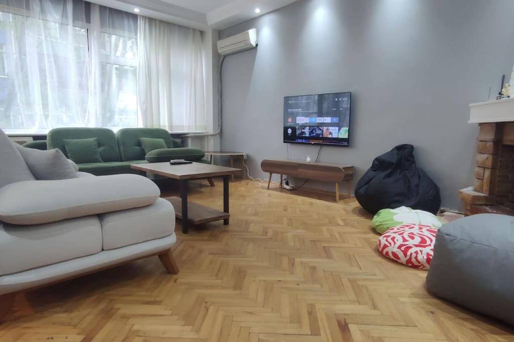 sala de estar con sofá y TV en Cozy Apt Nearby Beşiktaş - Keyif ve huzur dolu, en Estambul