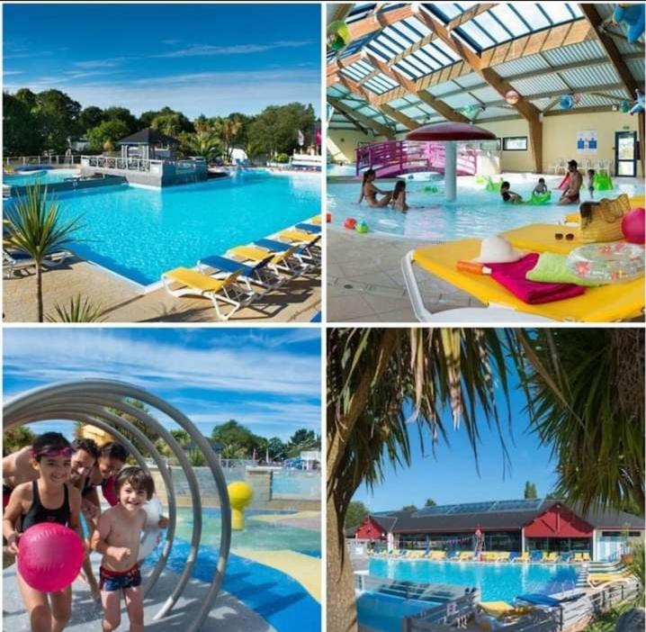 a collage of pictures of a pool with people in it at L EVASION in Pont-Aven