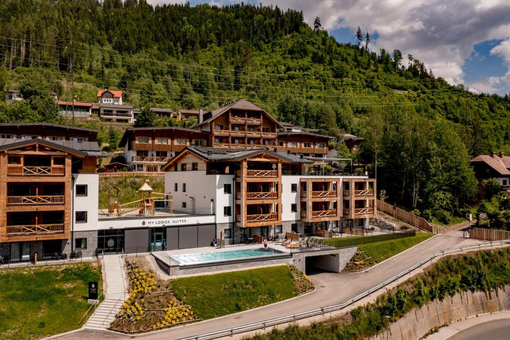 an aerial view of a resort in the mountains at Apartmentresort MyLodge in Schladming