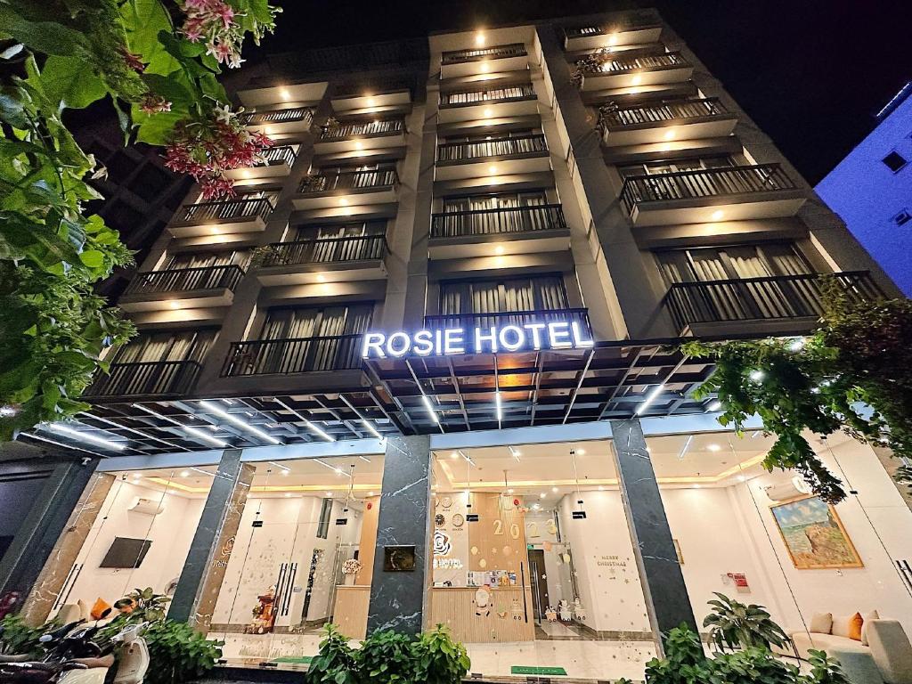 a facade of a building with a rosie hotel at Rosie Balcony Hotel Phu Quoc in Phu Quoc