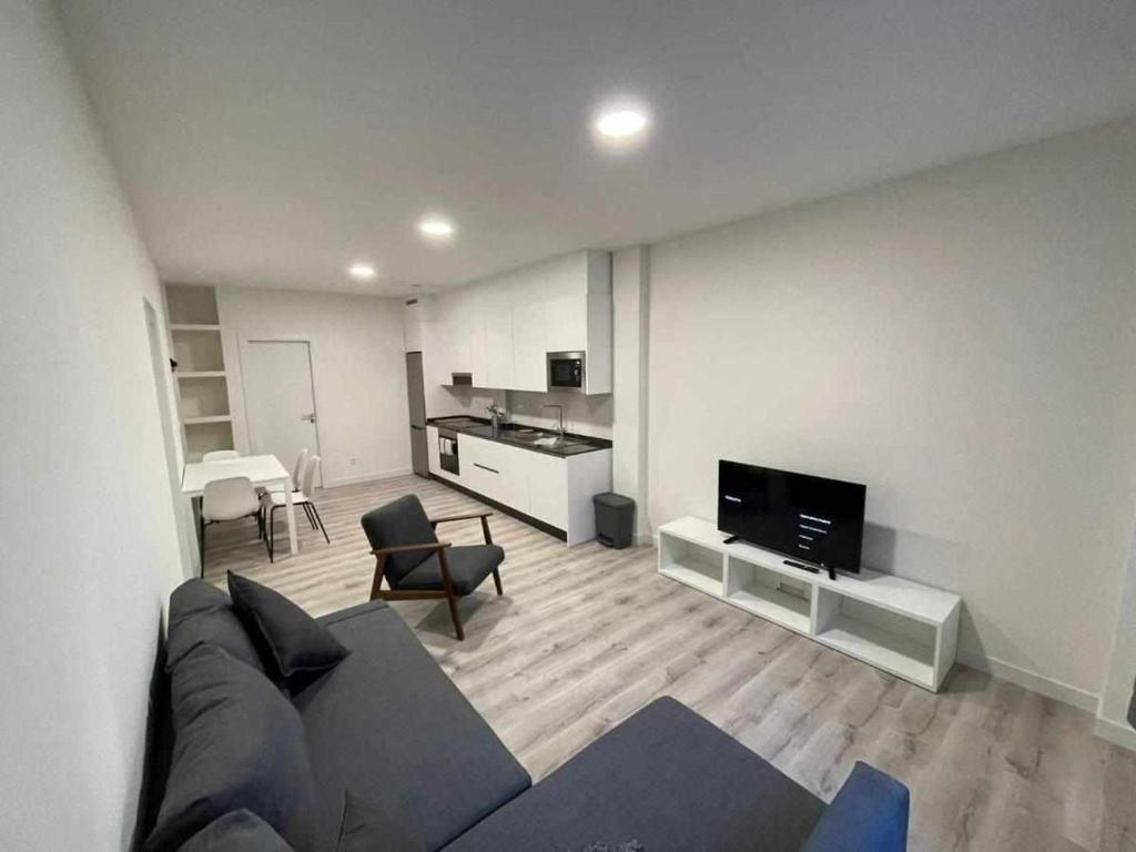 ein Wohnzimmer mit einem Sofa und einem TV in der Unterkunft Apartamento Roncudo Planta Baja in A Coruña