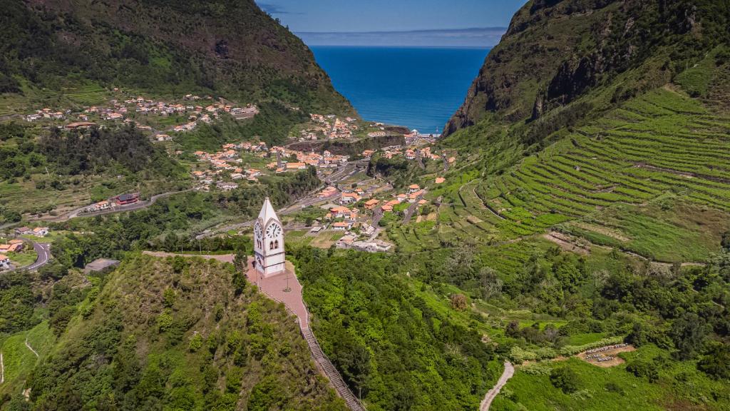 an aerial view of a village on a mountain at Pereira Place - Cottage in São Vicente