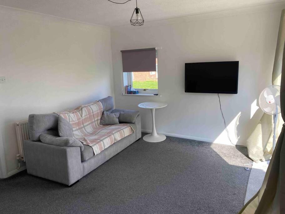 uma sala de estar com um sofá e uma televisão de ecrã plano em Charlie’s House Newmarket em Newmarket